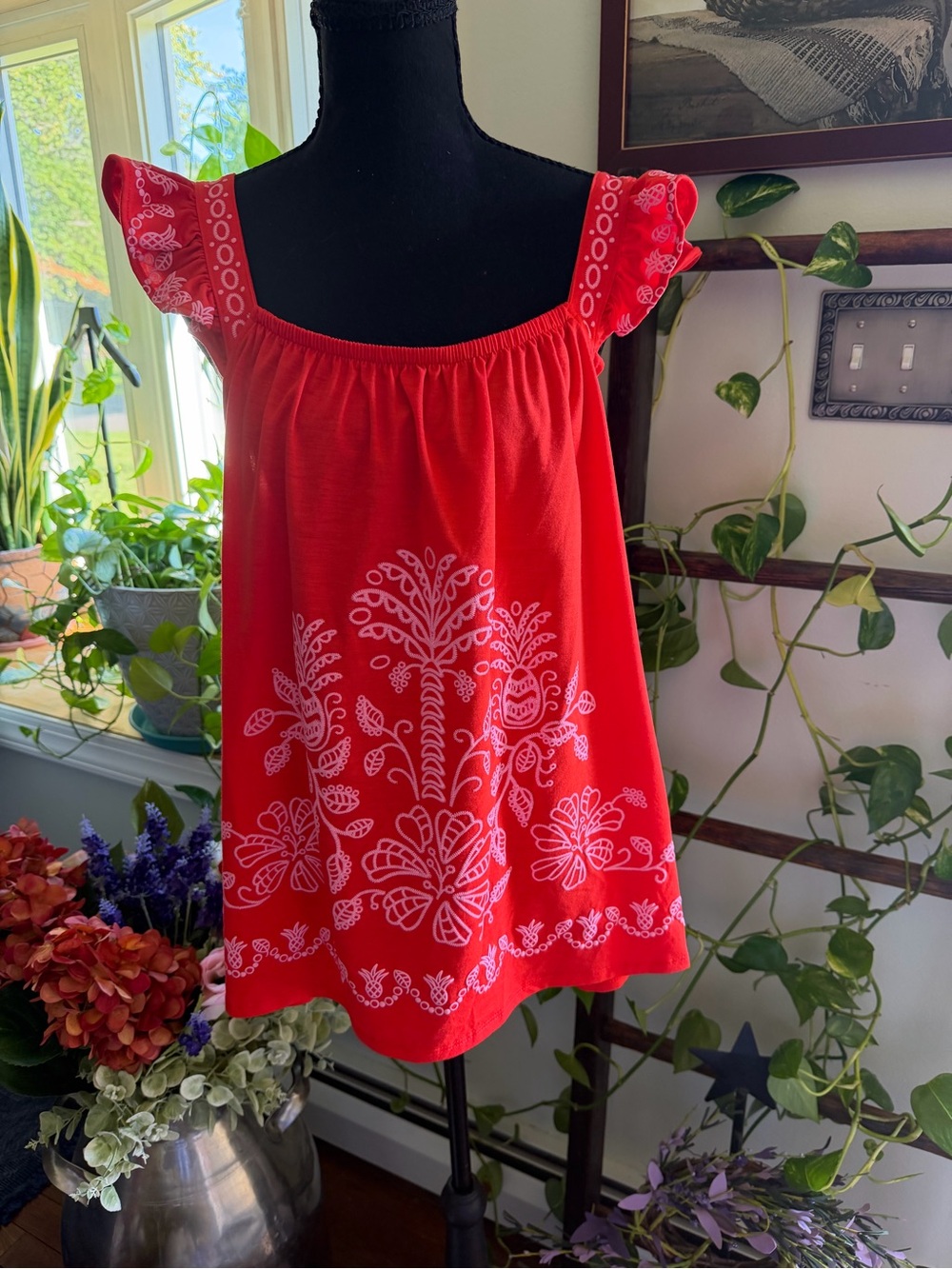 BB Dakota Bright Red Embroidered Flutter-Sleeve Dress
